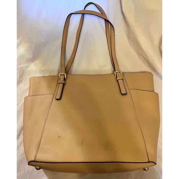 Michael Kors Jet Set Tote Bag - Top Zip Beige Tone Women's Bag - Picture 12 of 13